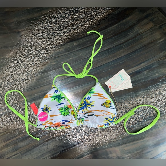 Maaji Limeade Green Edge Sliding Triangle Bikini Top size large NWT green blue - Picture 3 of 7